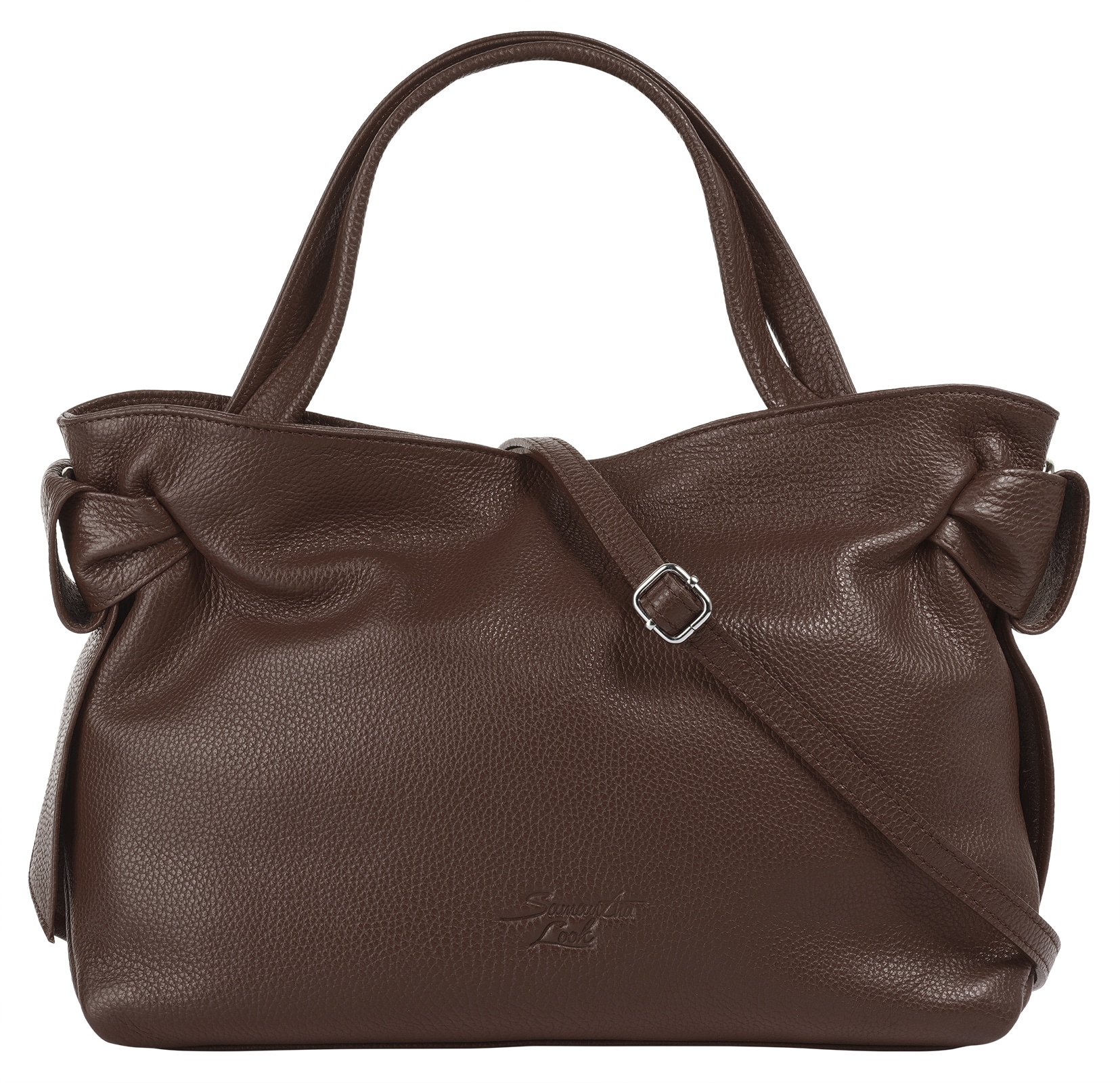 Henkeltasche SAMANTHA LOOK, Damen, Gr. B/H/T: 33cm x 23cm x 12cm onesize, braun, Leder, leicht glänzend, unifarben, Taschen, echt Leder, Made in Italy