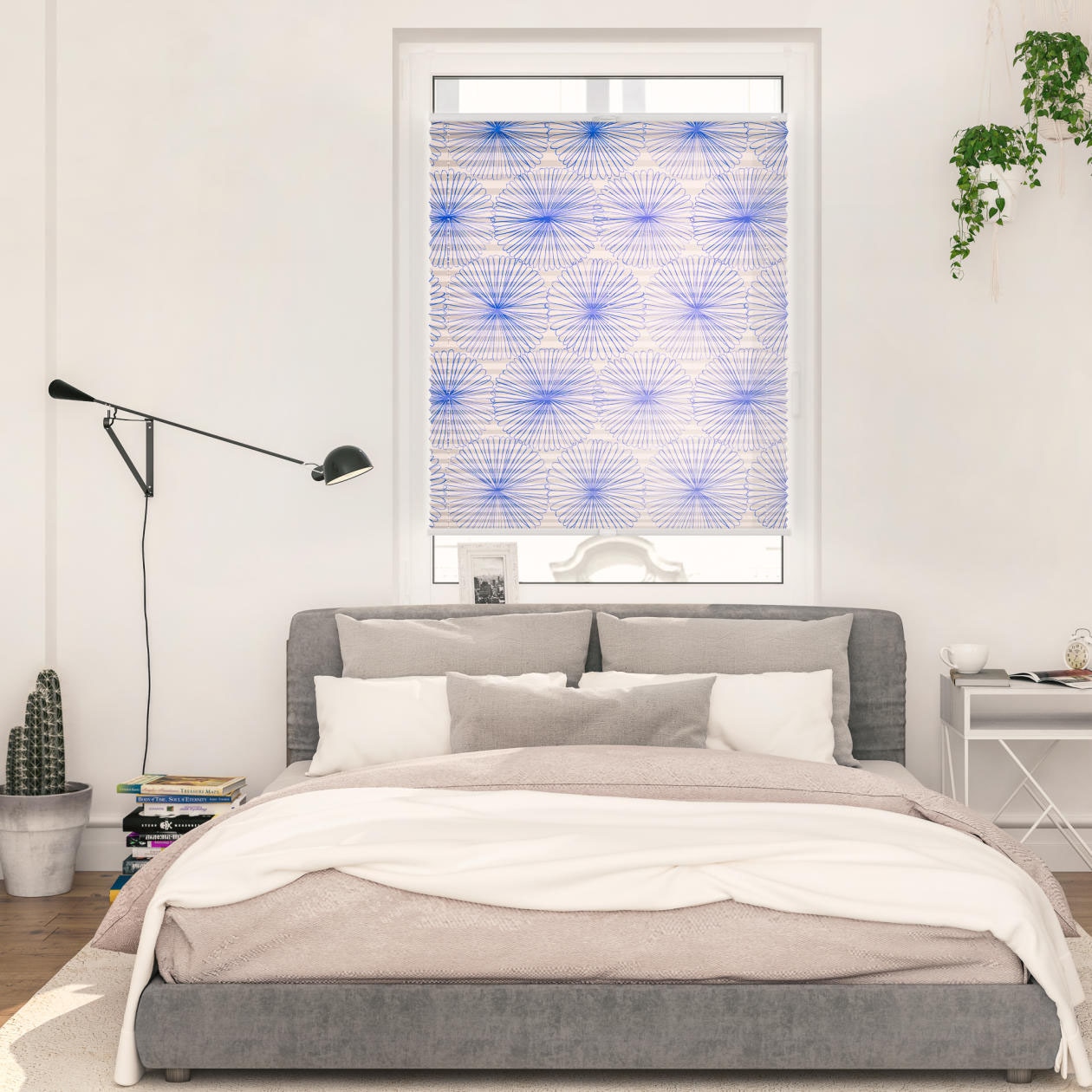 Plissee LICHTBLICK ORIGINAL "Plissee Klemmfix, ohne Bohren, blickdicht, Flower wheel - Blau", blau (blau, weiß, weiß), B:70cm H:130cm, Obermaterial: 100% Polyester, Plissees