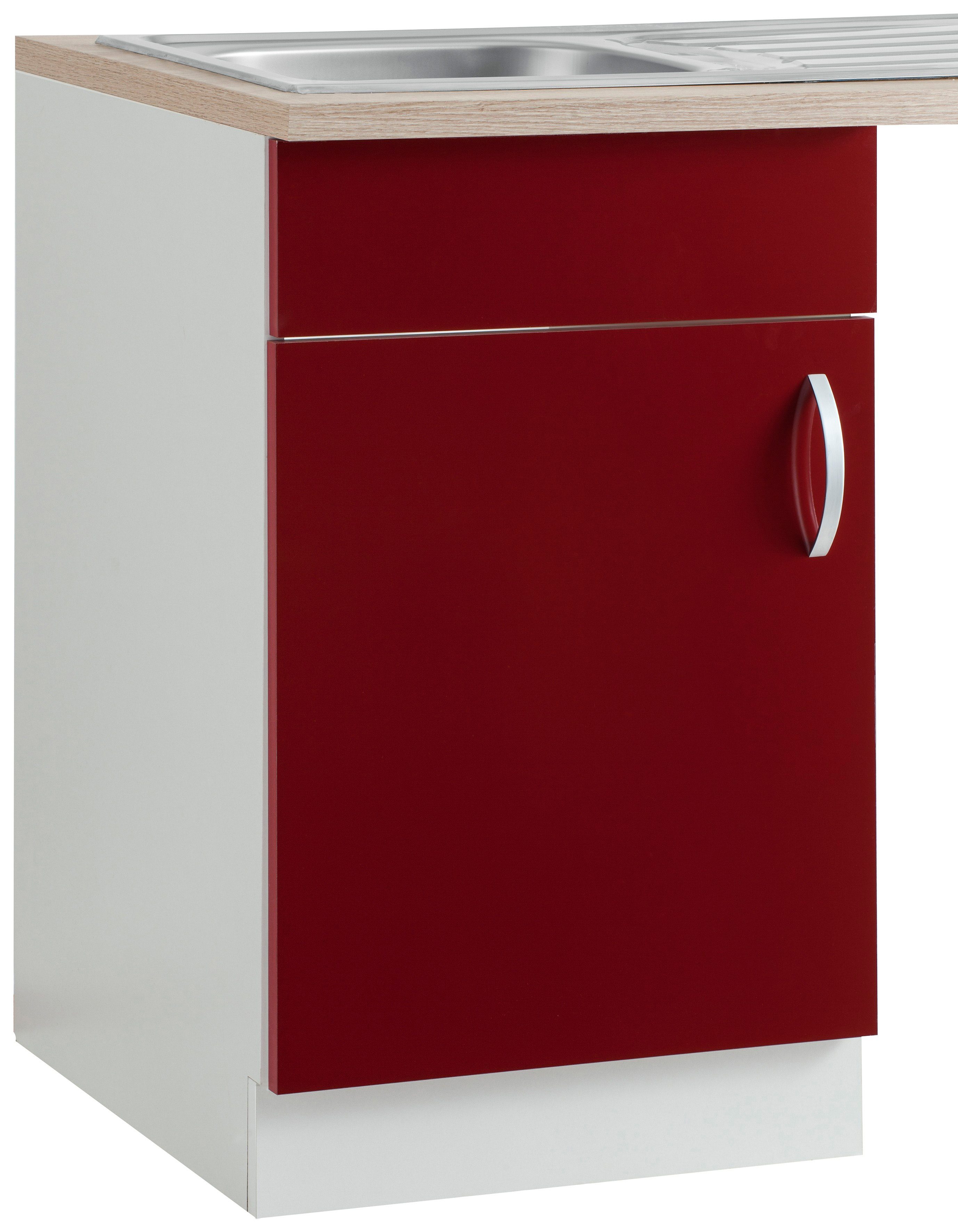 Spülenschrank WIHO KÜCHEN "Flexi", rot (front: rot glanz, korpus: weiß), B:50cm H:82cm T:57cm, Schränke, Spülenschrank, Breite 50 cm