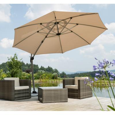 Ampelschirm SCHNEIDER SCHIRME "Rhodos Rondo", beige, Obermaterial: 100% Polyester, Standschirme, mit Schutzhülle und Schirmständer, ohne Wegeplatten Image