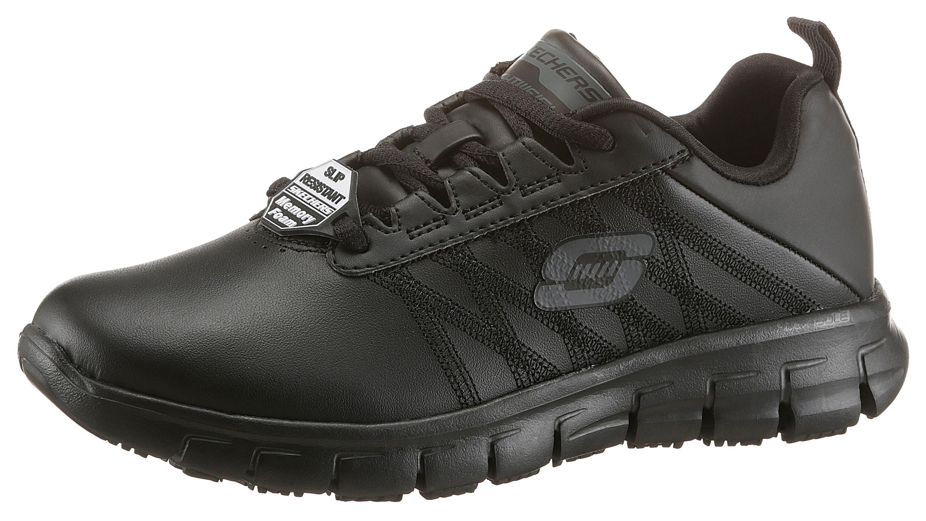 Berufsschuh SKECHERS "Sure Track Erath Schnürschuh" Gr. 38, schwarz, 38, Leder, Schuhe, Schnürschuh für Gastronomie,Pflege mit rutschhemmender Laufsohle
