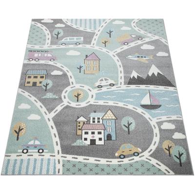 Kinderteppich PACO HOME "Capri 318", grün, B:120cm H:9mm L:170cm, Polypropylen, Teppiche, Straßen-Spiel-Teppich, Kinderzimmer Image