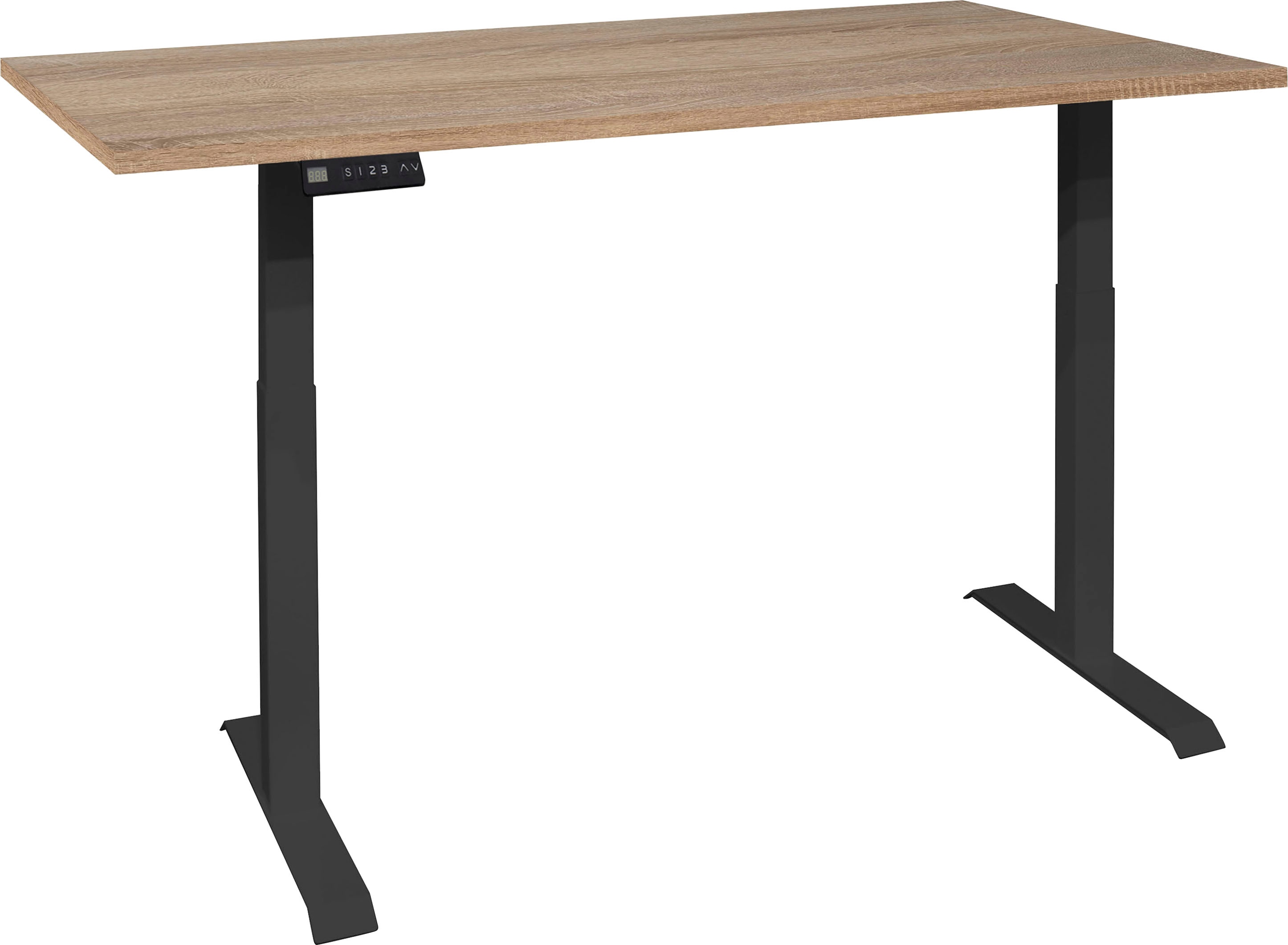 Schreibtisch MÄUSBACHER "Big System Office, Arbeitstisch, Bürotisch", schwarz (schwarz matt, eiche sägerau, schwarz matt, eiche sägerau), B:120cm, Tische, Breite 120 cm, elektrisch höhenverstellbar, eiche sägegrau Image