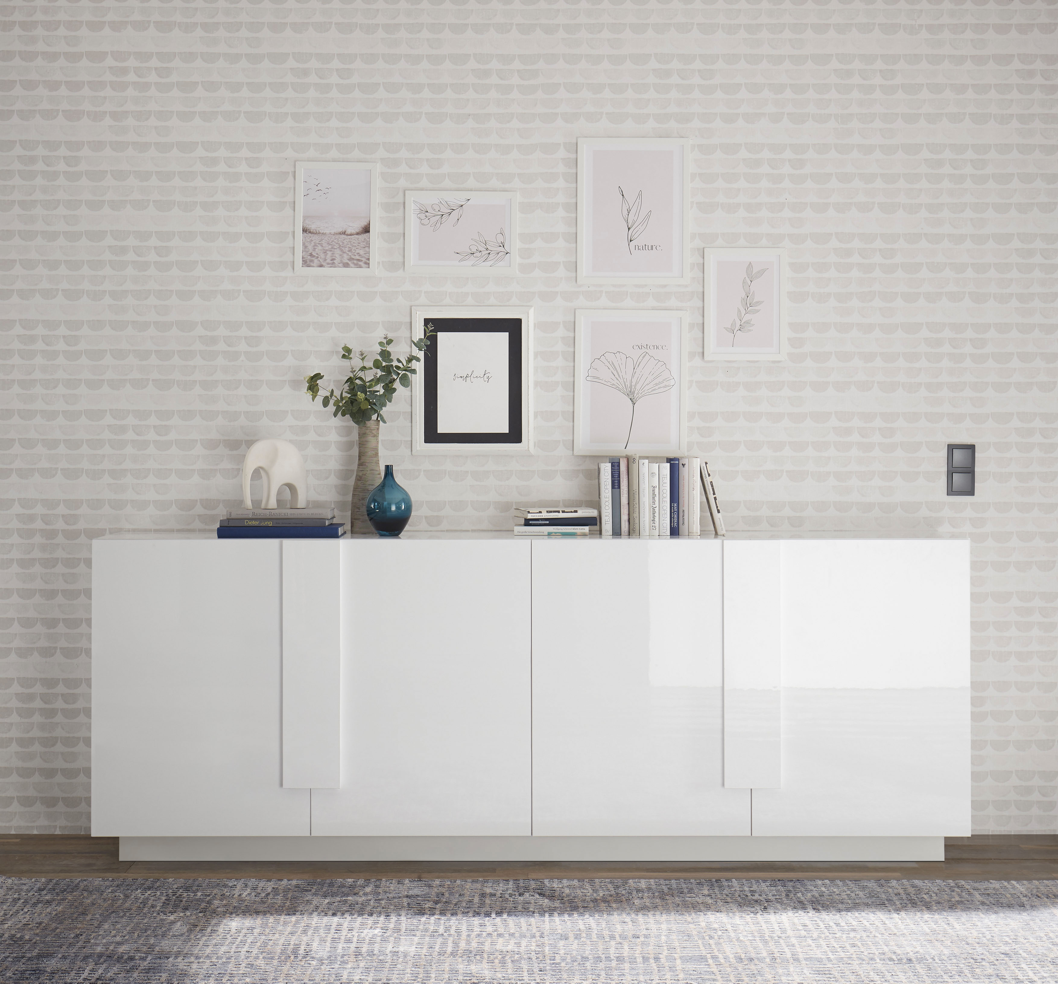 Sideboard INOSIGN "Jupiter, Breite 241 cm, Kommode 4 Türen - Soft Closing, Anrichte", weiß (weiß hochglanz lack), B:241cm H:90cm T:44cm, Sideboards, Sideboard, moderne Griffblende, FSC, cleveres Stauraumkonzept