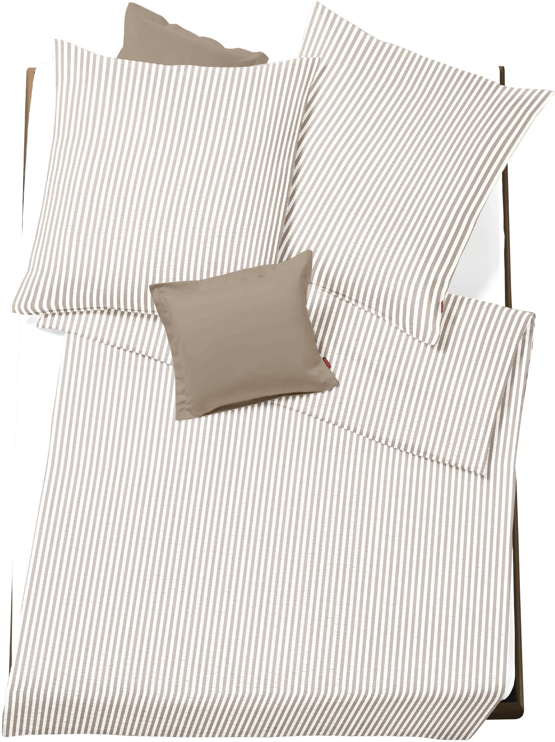 Bettwäsche FLEURESSE "Rio", beige (crema), B/L: 155cm x 220cm, 1 Stk., 1 Stk., Seersucker, B/L: 80cm x 80cm, 2 Stk., Seersucker, Obermaterial: 100% Baumwolle, Bettwäsche, Feine buntgewebte Seersucker-Bettwäsche mit Reißverschluss Image