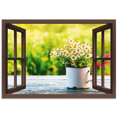 Wandbild ARTLAND "Fensterblick Garten mit Gänseblümchen", braun (farbe bild(er): braun), B:70cm H:50cm, Bilder, als Alubild, Outdoorbild, Leinwandbild in verschied. Größen Image