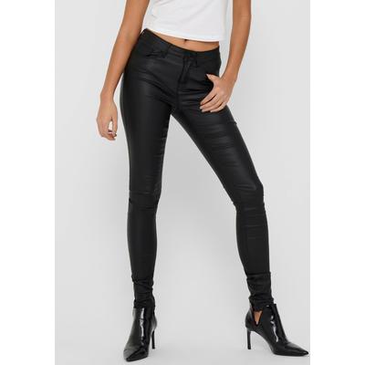 Lederimitathose ONLY "ONLANNE K MID WAIST COATED PNT NOOS", Damen, Gr. M (38), Länge 32, schwarz, Web, Obermaterial: 77% Viskose, 20% Nylon, 3% Elasthan, leicht glänzend, modisch, sehr figurbetont lang, Hosen 5-Pocket-Hose Image