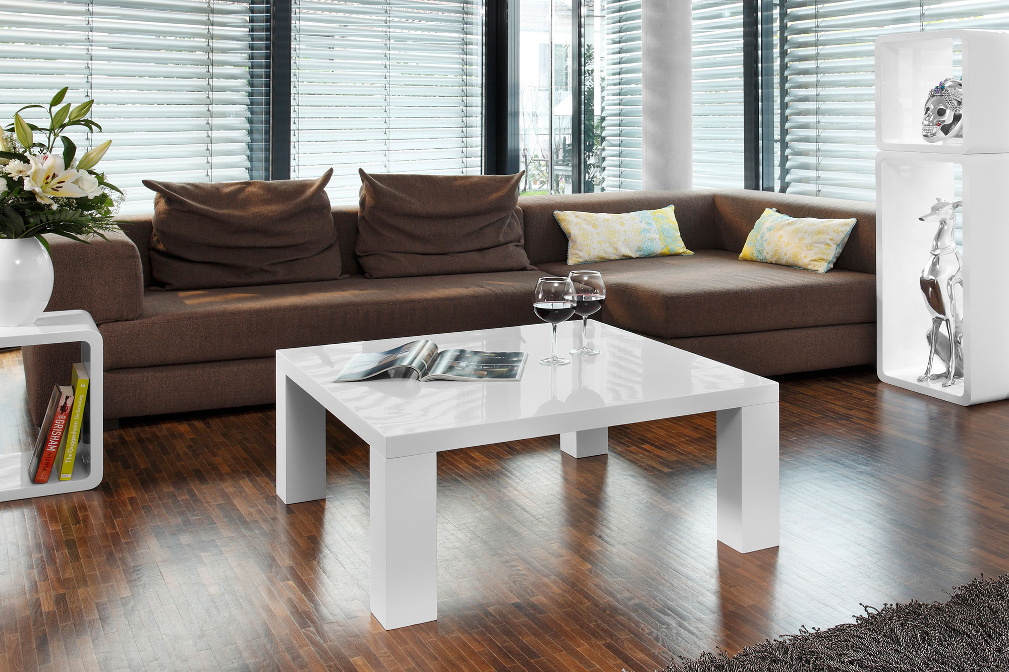 Couchtisch SALESFEVER "- im puristischen Stil", weiß (weiß, weiß), B:90cm H:40cm T:90cm, Tische, Couchtisch, Stilvoll Hochglanz: Rechteckig oder Quadratisch