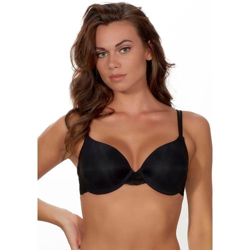 Push-up-BH AFTER EDEN Gr. 65, Cup AA, schwarz Damen BHs BH Bügel-BH Hochzeitsdessous Hochzeitswäsche Push-up-BH Schalen-BH Spitzen-BH Spitzenwäsche Dirndl-BH Trachtenwäsche mit 2 Tragevarianten, Gel-Kissen und schöner Spitze im Rücken, Dessous