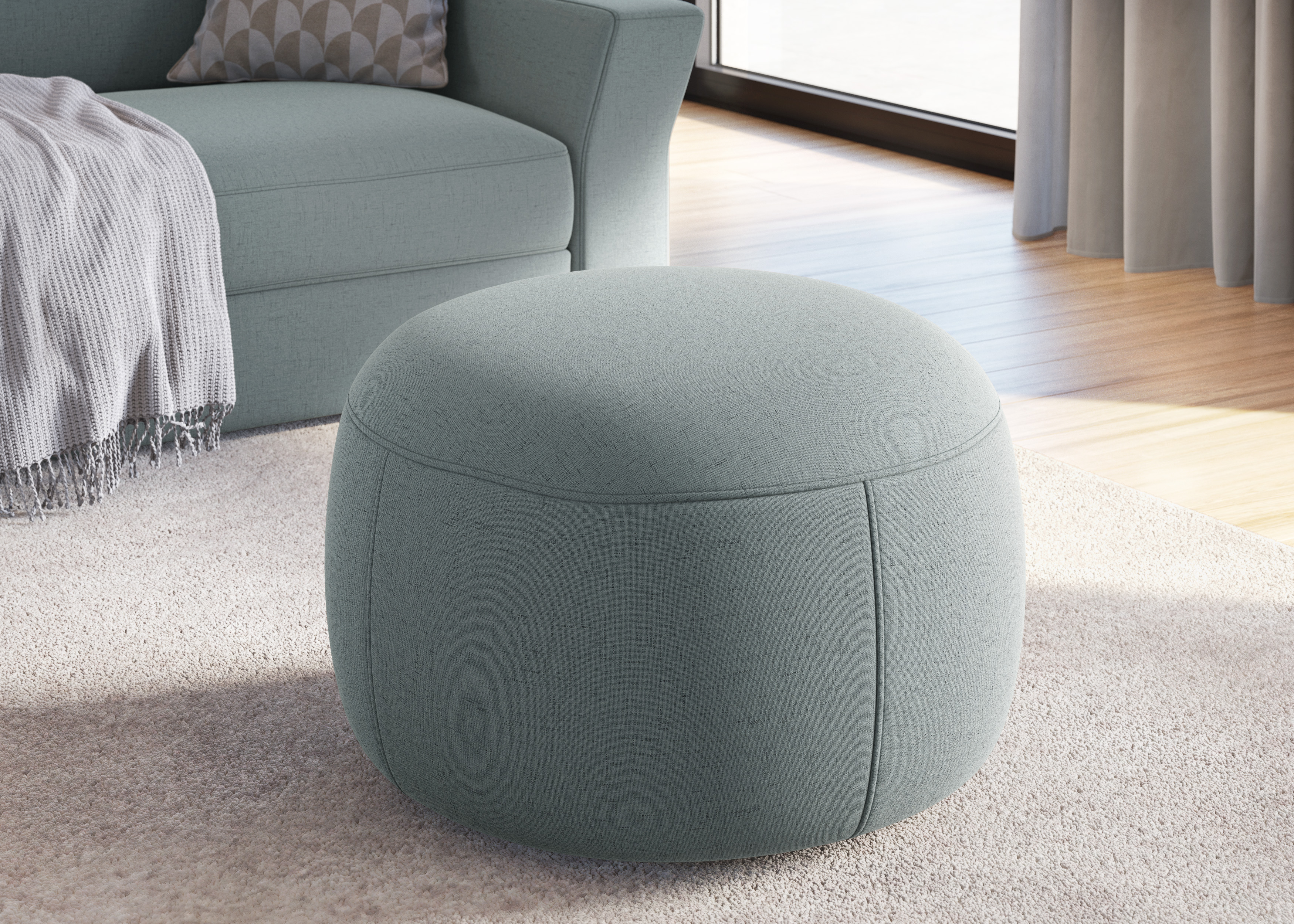 Hocker SIT & MORE "Cadabra", blau (aqua), B:64, Samtoptik (100% Polyester);Soft clean (98% Polyester, 2% Polyamid);Struktur fein (100% Polyester), Hocker, Sitzhocker, Rundhocker, Durchmesser Sitzfläche 64 cm oder 104 cm Image