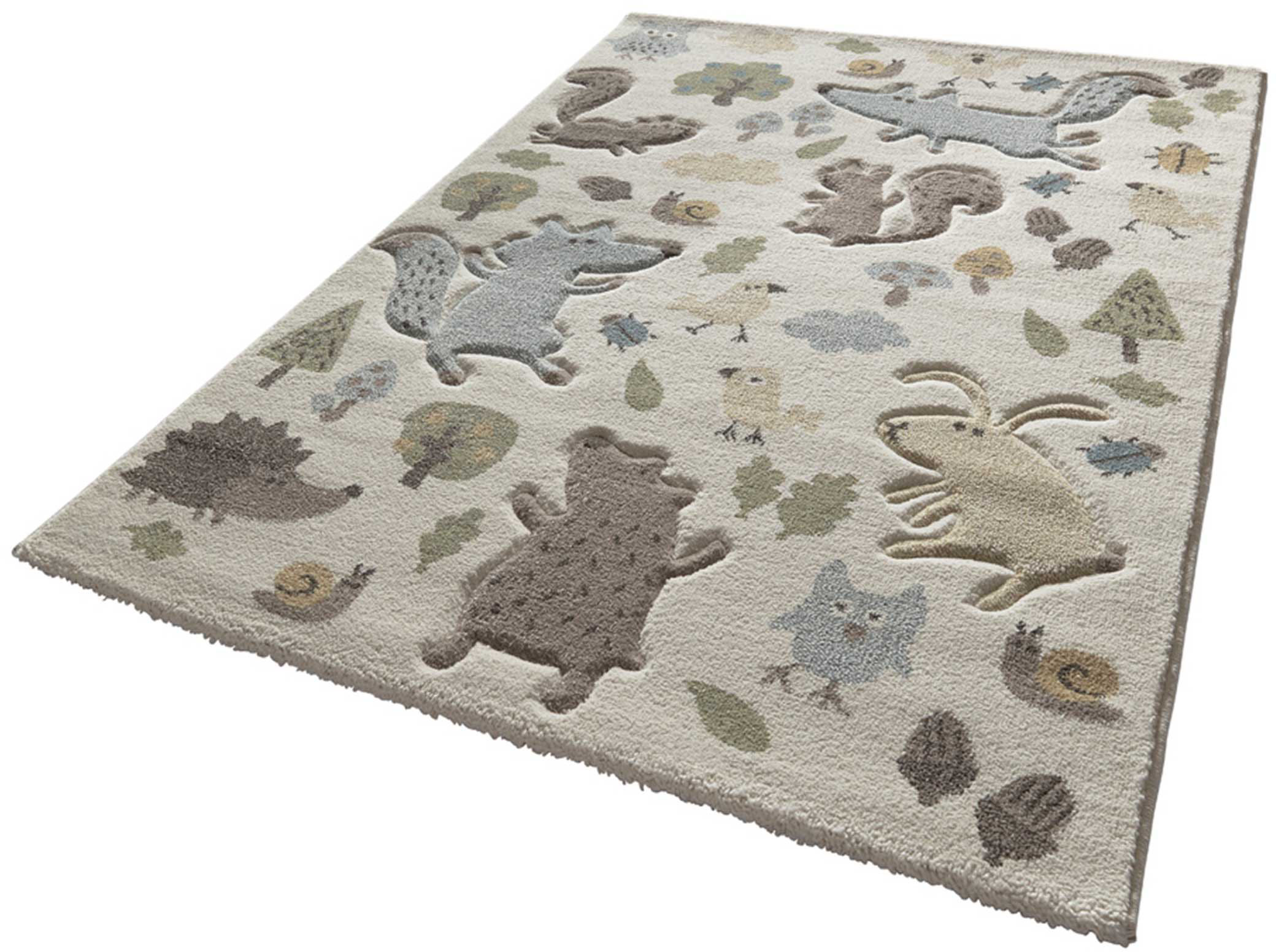 Kinderteppich SIGIKID "Forest" Gr. 2, beige (beige, blau), B:80cm H:13mm L:150cm, Kunstfaser, Teppiche, Kinderteppich, Wald Tiere Design, Kurzflor