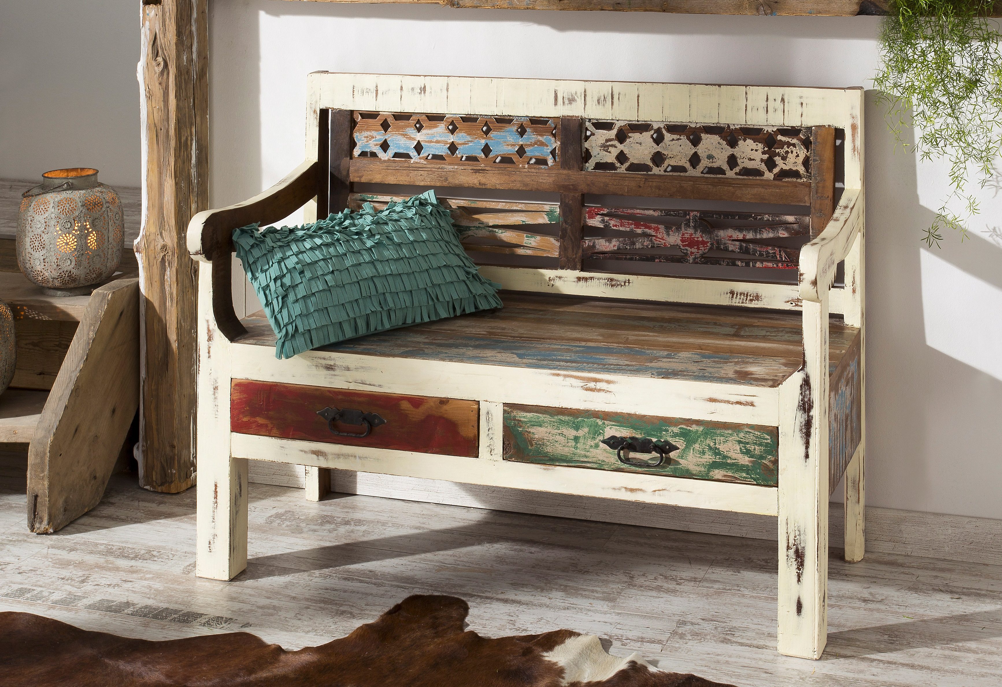 Sitzbank HOME AFFAIRE "Goa", bunt, B:120cm H:90cm T:50cm, Massivholz, Sitzbänke, Sitzbank