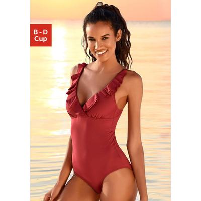 Badeanzug JETTE, Damen, Gr. 38, Cup C, rot (rostrot), Polyamid, unifarben, Badeanzüge, mit eleganter Rüsche und Shaping-Effekt Image