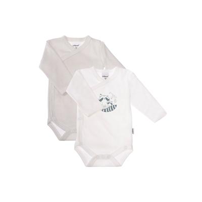 Body LILIPUT, Baby, Gr. 62/68, EURO-Größen, grau (weiß, grau), 100% Baumwolle, bedruckt, kurz, Langarm, Bodies, mit praktischer Druckknopfleiste