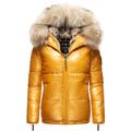 Winterjacke NAVAHOO "Tikunaa", Damen, Gr. S (36), gelb, Oberstoff: 100% Nylon, Futter: 100% Polyester, Wattierung: 100% Polyester, Ärmelfutter: 100% Polyester, Kunstpelz: 90% Polyacryl, 10% Polyester, modisch, figurumspielend hüftbedeckend, Langarm...