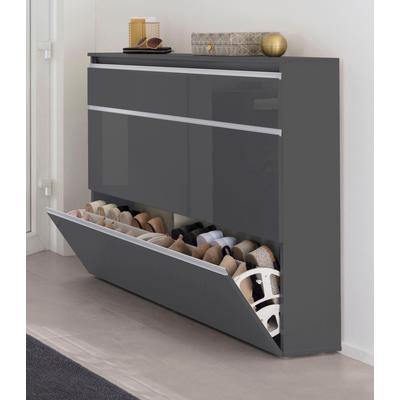 Schuhschrank INOSIGN "Magic Schuhschrank, Schuhkommode, Schuhregal, softgriff", grau (anthrazit), B:120cm H:108cm T:26,5cm, FSC-zertifizierter Holzwerkstoff, Schränke, 3 Klappen, Doppelschuhtrommeln Komplett Hochglanz lackiert Breite 120 Image