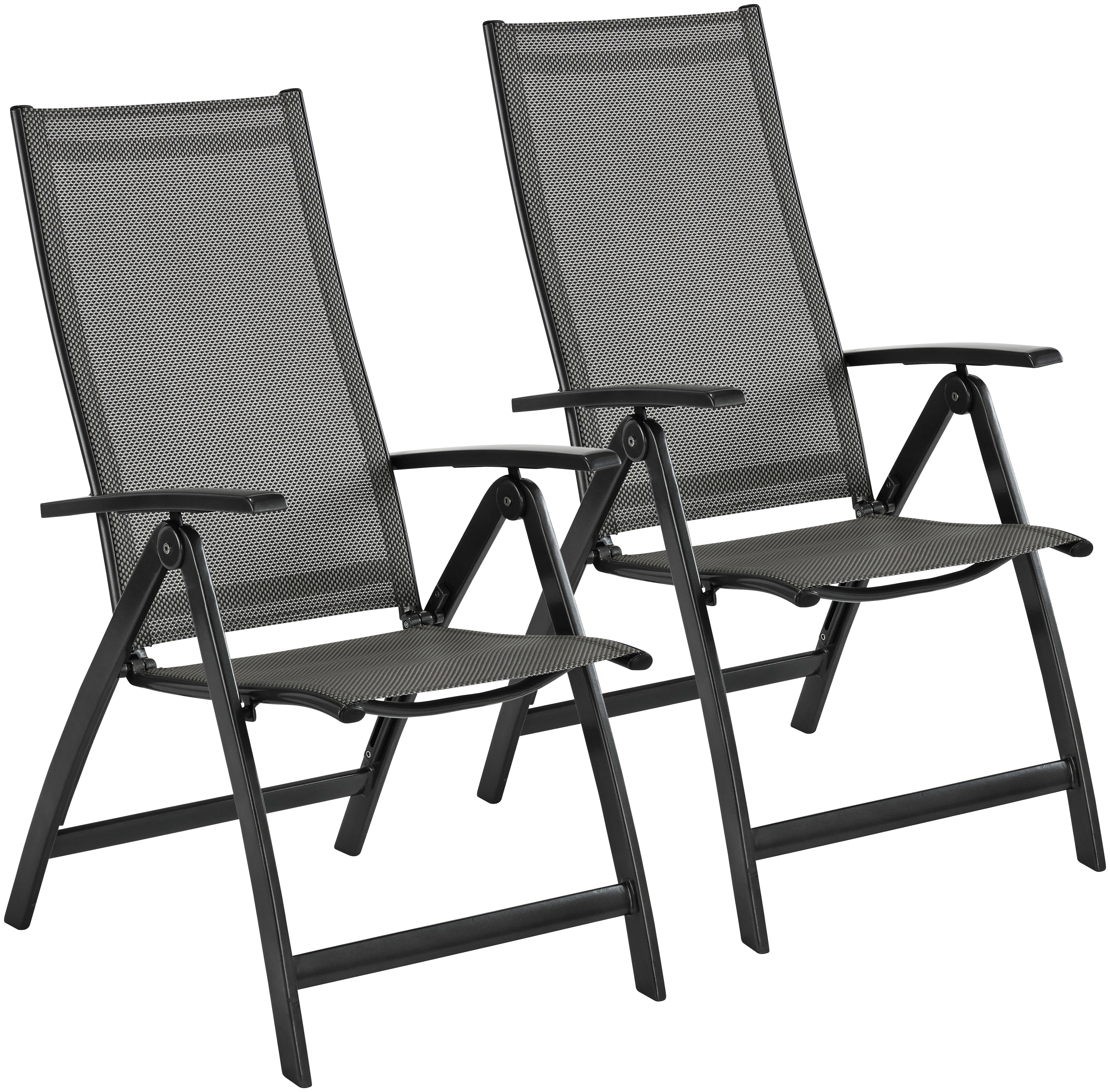 Gartensessel MERXX "Vicenza", grau (dunkelgrau), B:56cm H:122cm T:65cm, Obermaterial: 100% Polyester, Sessel, 2er Set, Alu/Textil, grau