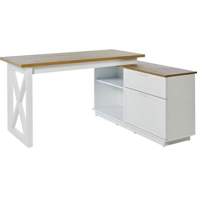 Eckschreibtisch JAHNKE "CHALET D 155 E", braun (montana eiche, weiß), B:150cm H:75cm T:119,2cm, Tische, im Landhausstil, wechselseitig montierbar Image