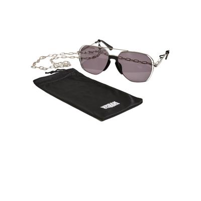 Sonnenbrille URBAN CLASSICS "Urban Classics Unisex Sunglasses Karphatos with Chain", Damen, Gr. one size, silber, Brillen