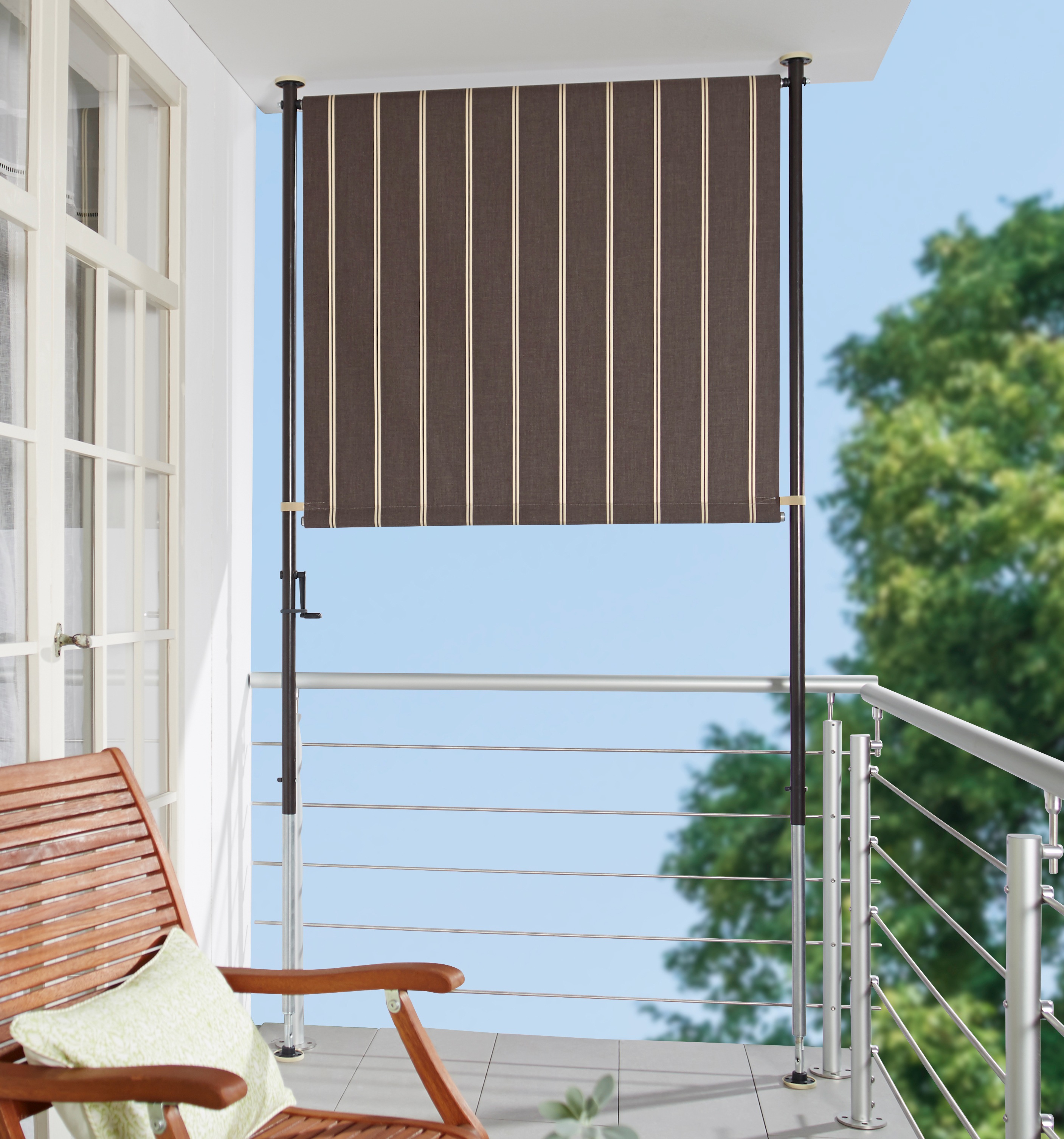 Klemm-Senkrechtmarkise, braun (braun, weiß), B:120cm H:225cm, Polyacryl, ANGERER FREIZEITMÖBEL, Markisen, braun/weiß, BxH: 120x225 cm
