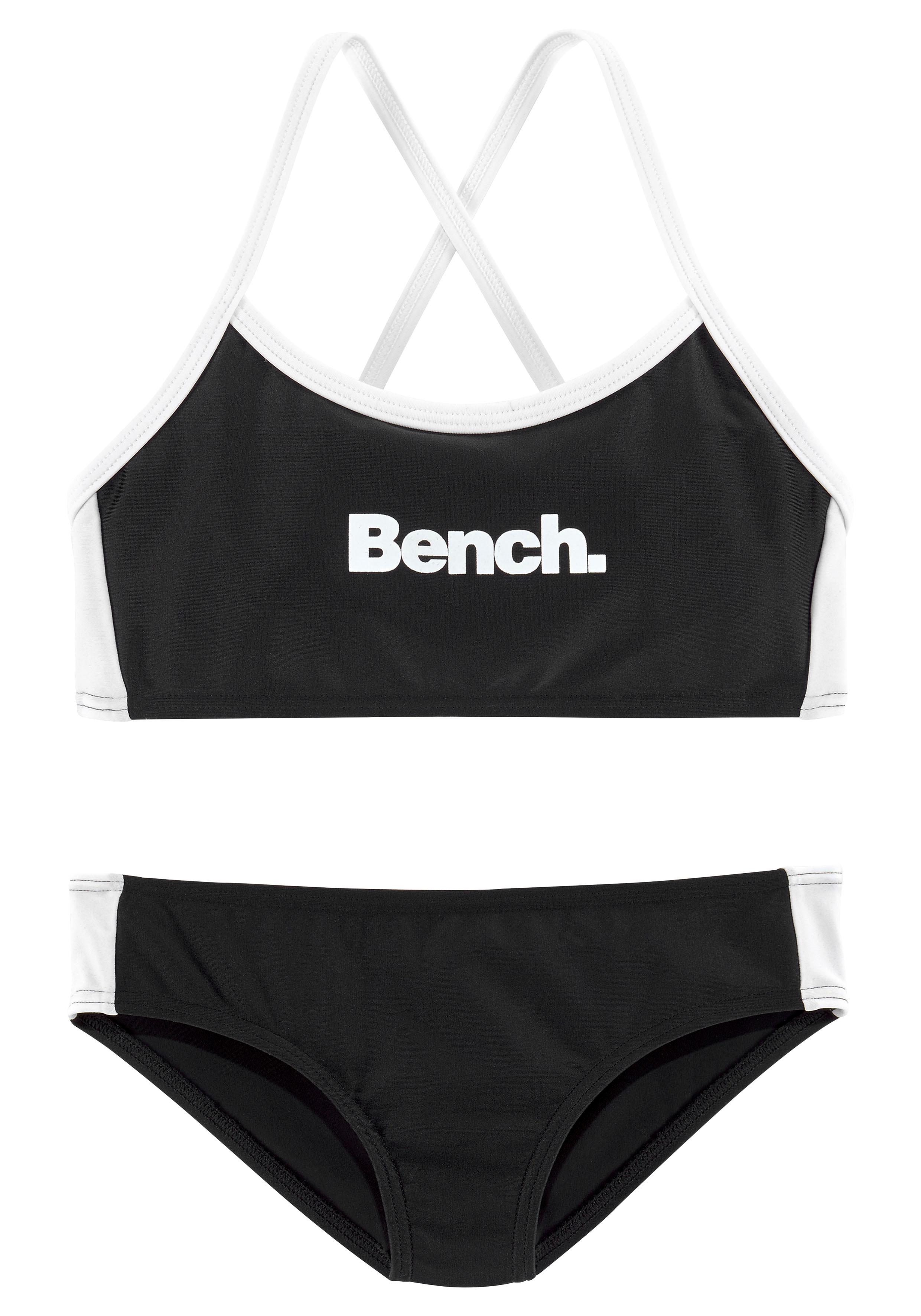 Bustier-Bikini BENCH., Kinder, Gr. 122/128, N-Gr, schwarz-weiß (schwarz, weiß), Polyamid, gestreift, Bikini-Sets, mit gekreuzten Trägern Image