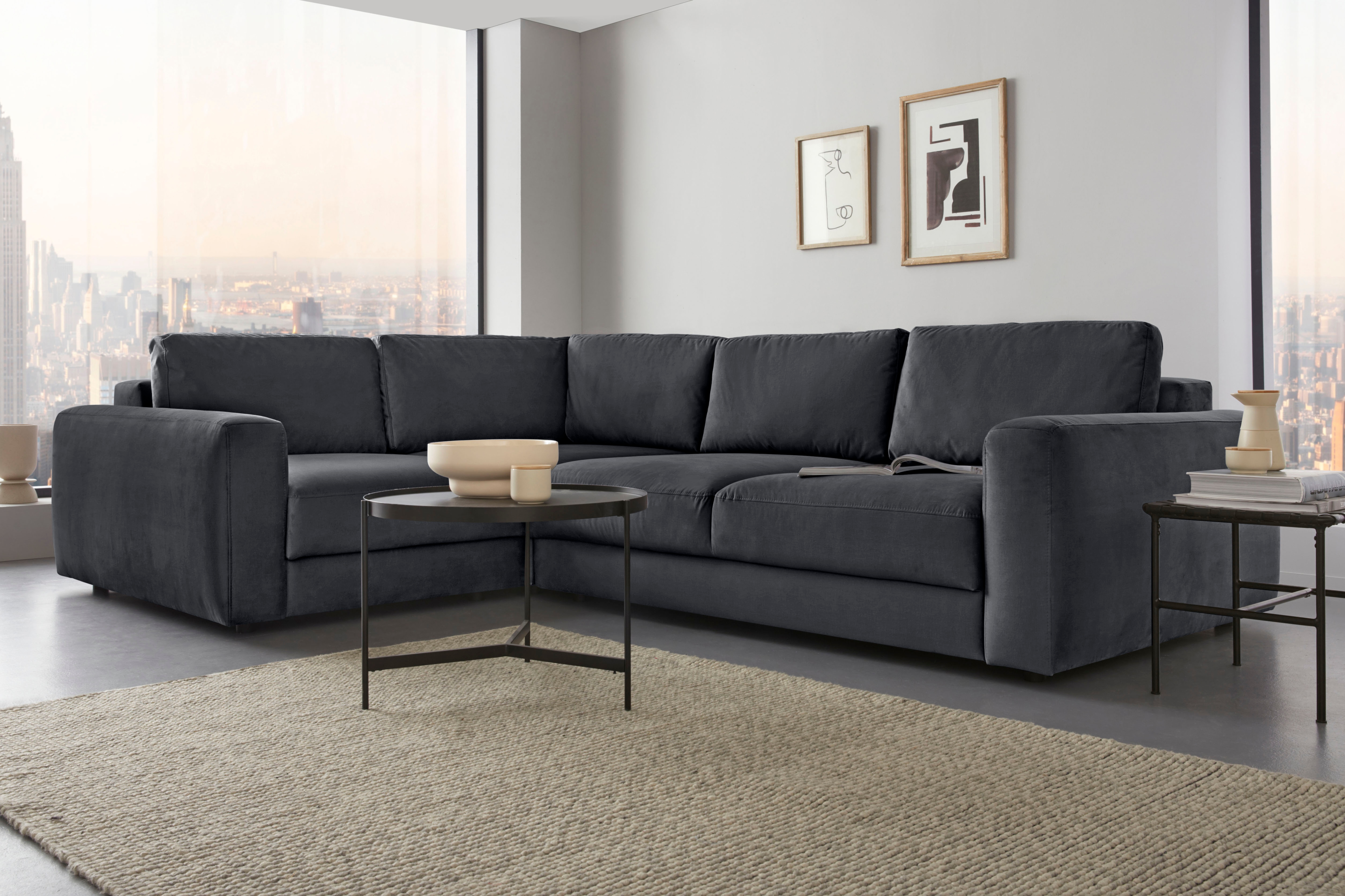 Ecksofa HOME AFFAIRE "Bloomfield, Mega Polsterecke, Breite 289cm, viel Platz, L-Form", grau (anthrazit), B:209cm H:84cm T:289cm, 100% Polyester, Sofas, Ecksofa, In verschiedenen Größen