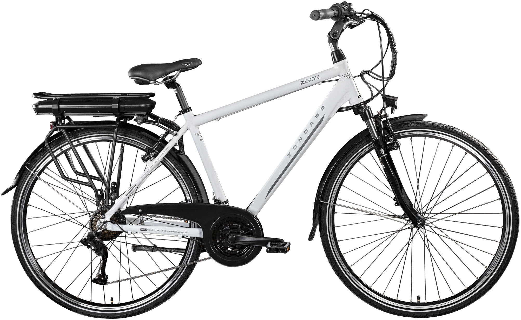 E-Bike ZÜNDAPP "Z802 Herren" Gr. 48, weiß (grau, weiß), Elektrofahrräder, 48cm, 28 Zoll (71,12cm), Pedelec, Elektrofahrrad für Damen u. Herren Image