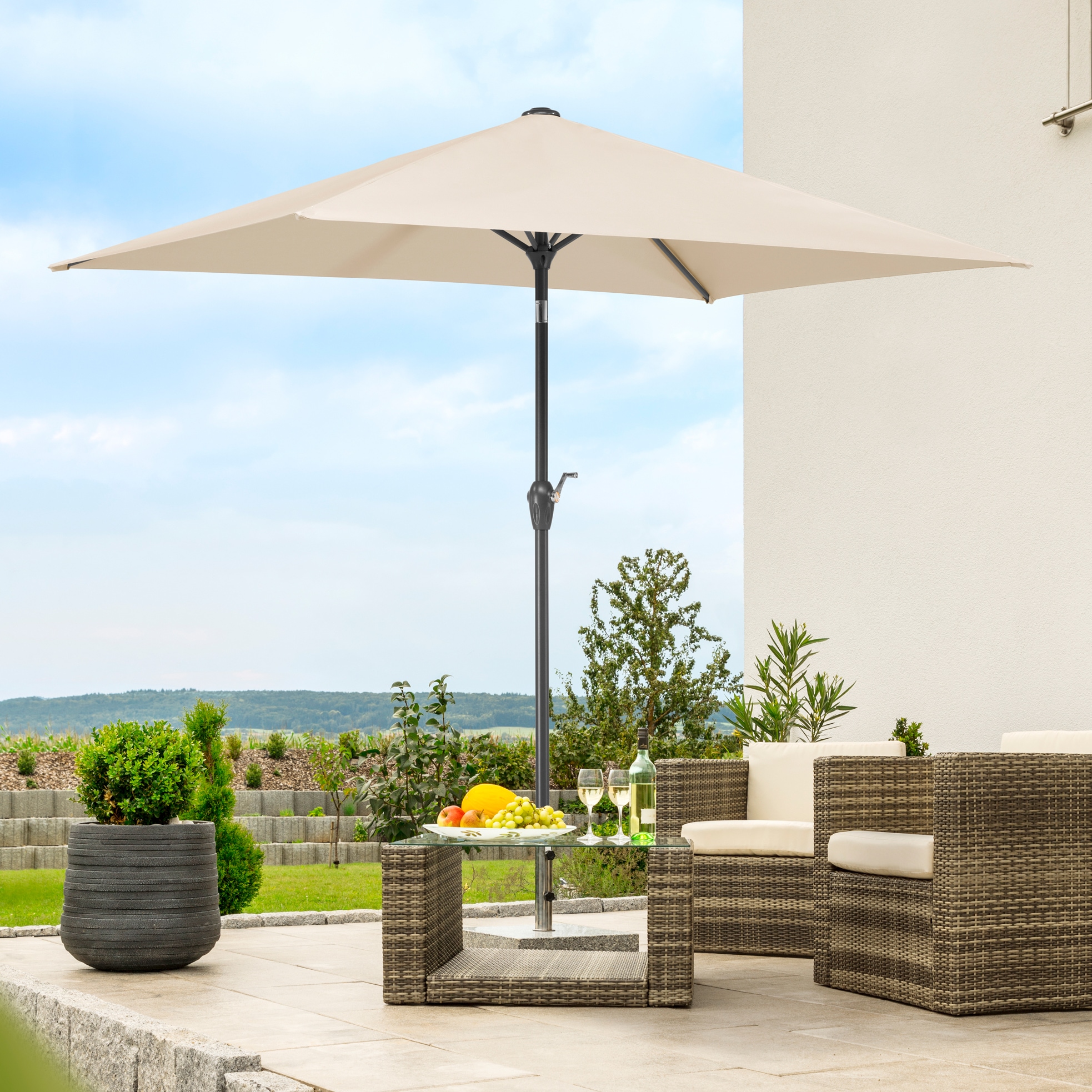 Rechteckschirm SCHNEIDER SCHIRME "Bilbao", beige (natur), Obermaterial: 100% Polyester, Standschirme, ohne Schirmständer