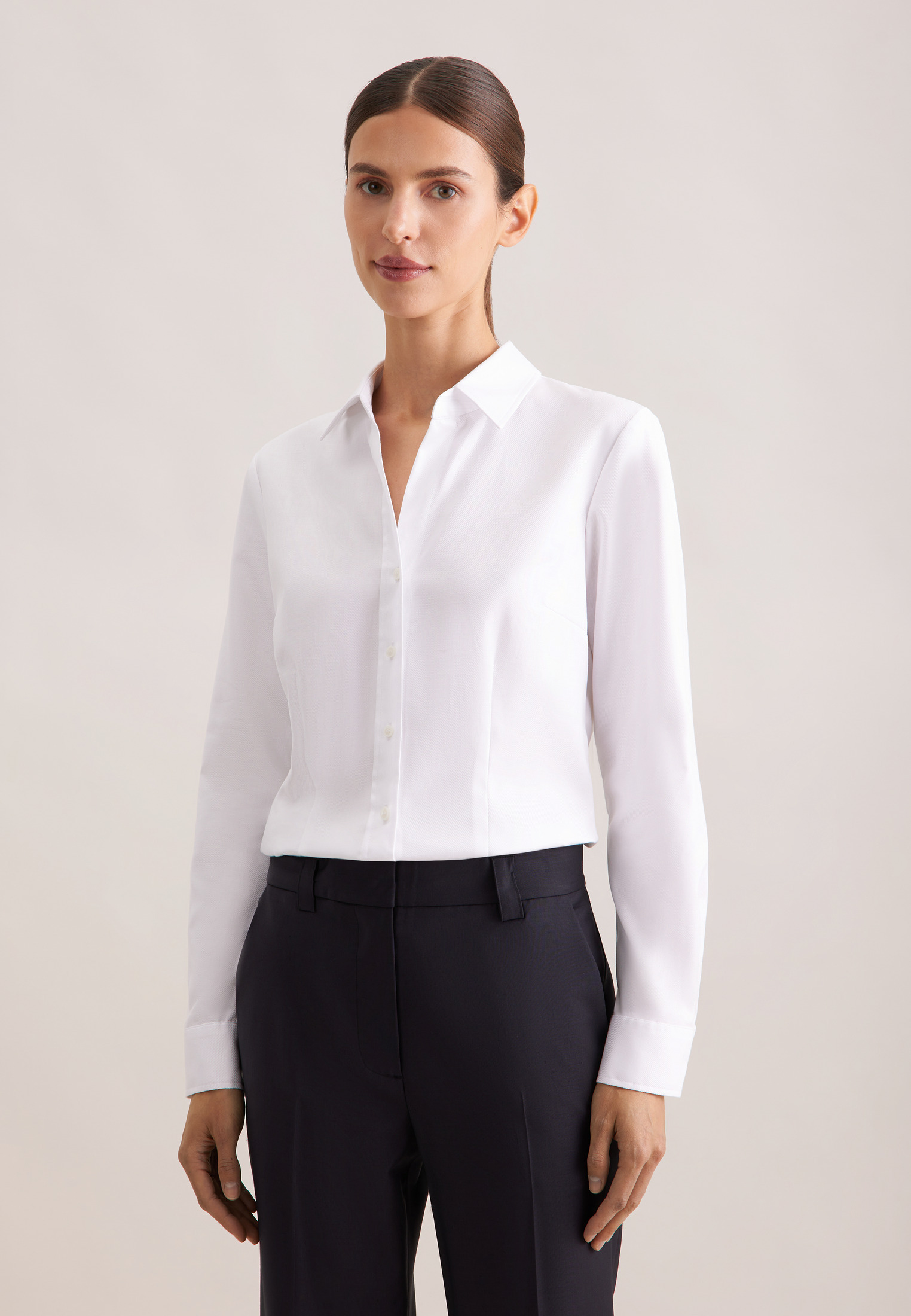 Hemdbluse SEIDENSTICKER "Schwarze Rose", Damen, Gr. M38, weiß, 100% Baumwolle, unifarben, slim fit, ohne Ausschnitt, Blusen Hemdbluse, 1/1 Kragen Uni