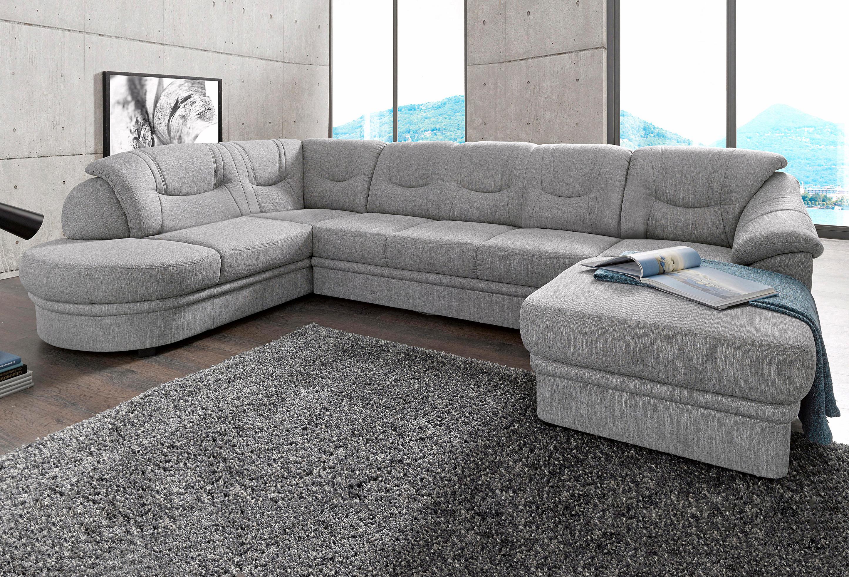 Wohnlandschaft SIT & MORE "Savoni U-Form", grau, B:334cm H:90cm T:206cm, NaturLEDER (echtes Rindsleder) in Sitz und Rücken. Korpus in passendem Kunstleder SOFTLUX bezogen;Luxus-Microfaser (100% Polyester);Struktur ( 100% Polyester);Luxus-Microfaser...