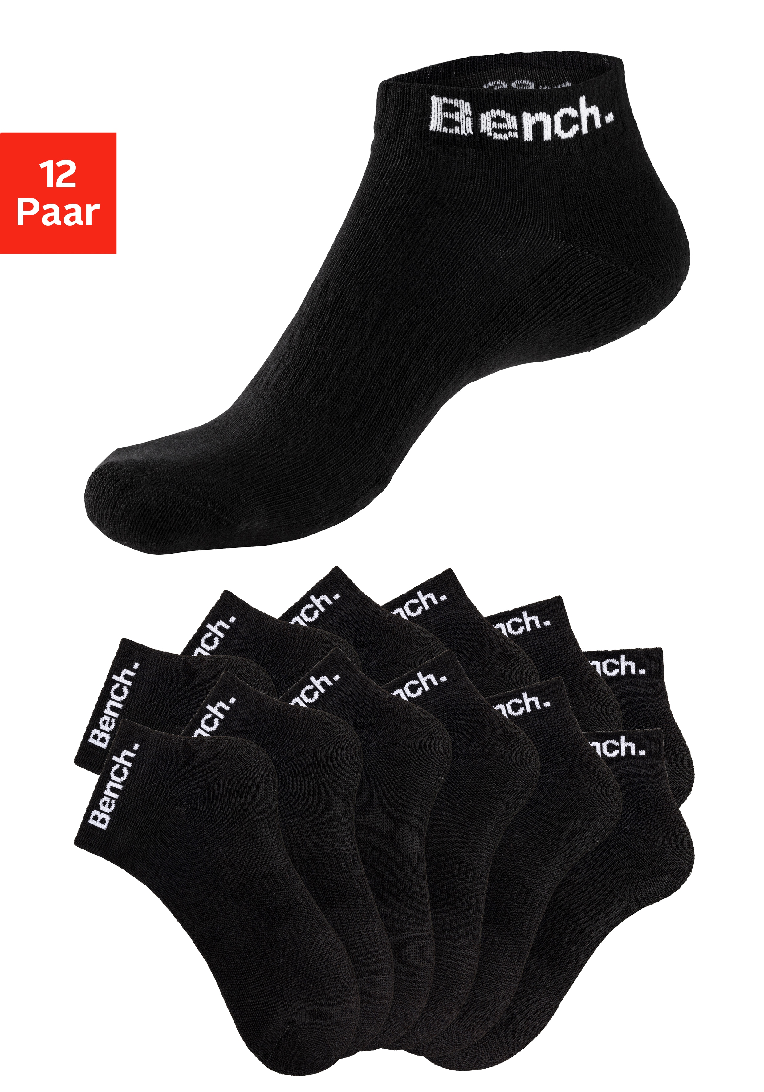 Sportsocken BENCH., Damen, Gr. 43-46, schwarz (12x schwarz), Baumwollmischung, unifarben, elastisch, Socken, Tennis Kurzsocken mit Halbfußfrottee Image