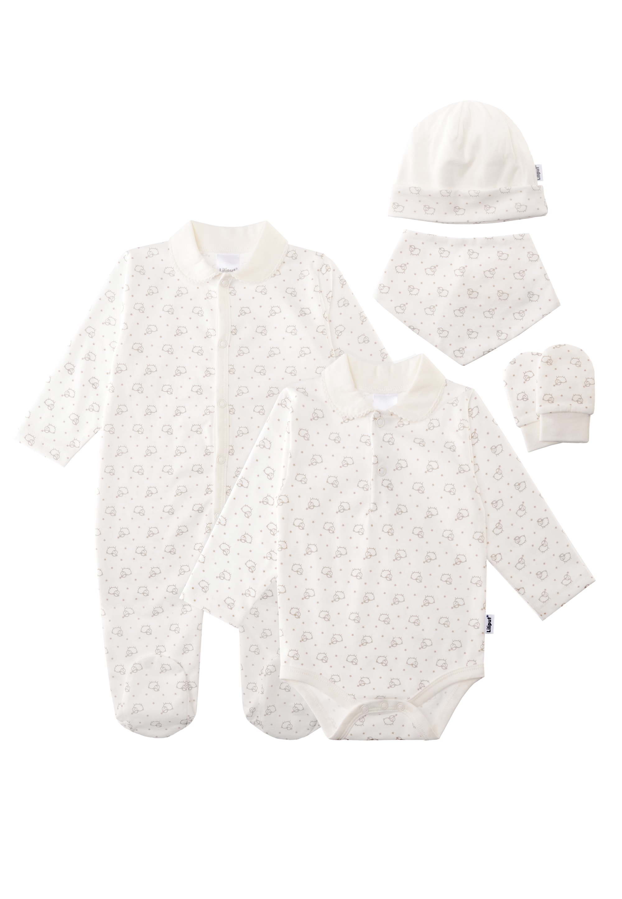 Erstausstattungspaket LILIPUT "Schäfchen", Baby, Gr. 50/56, weiß, 100% Baumwolle, KOB Set-Artikel, mit dezentem Schäfchen-Print Image