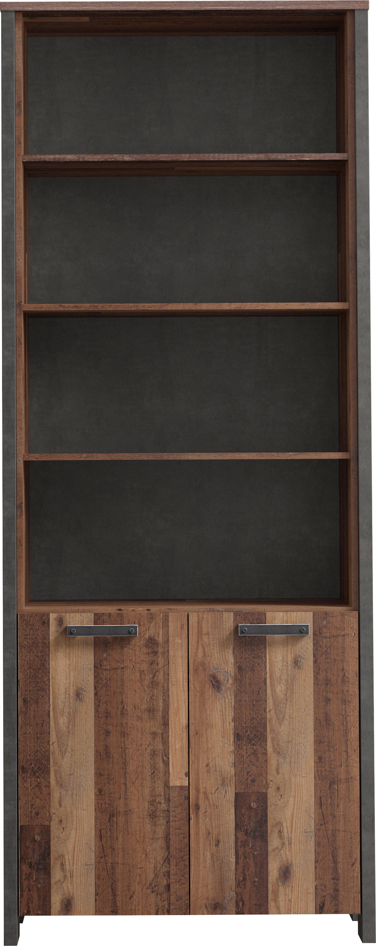 Aktenregal FORTE "Clif", grau (old – wood vintage, betonoptik dunkelgrau), B:86cm H:220,7cm T:41,6cm, Regale, Aktenregal, Bücherregal, Breite 86 cm, viel Stauraum mit 2 Türen