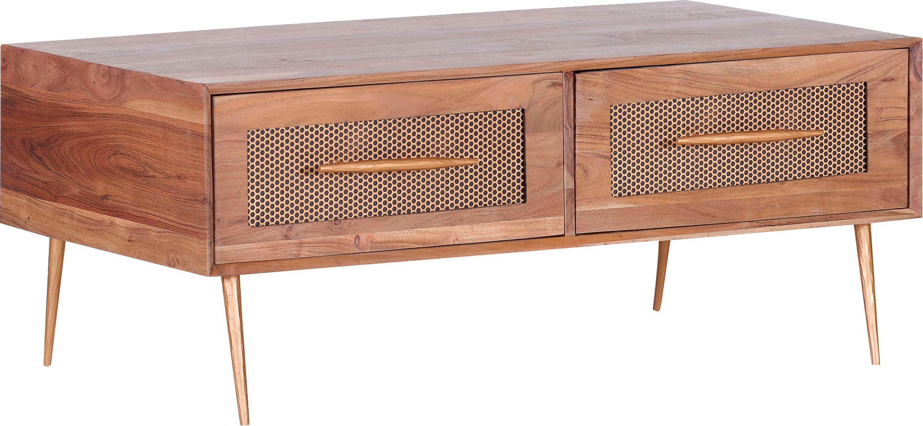 Couchtisch GUTMANN FACTORY "Bonnie", bunt (natur, gold, natur), B:110cm H:45cm T:62cm, Tische, mit Wiener Geflecht