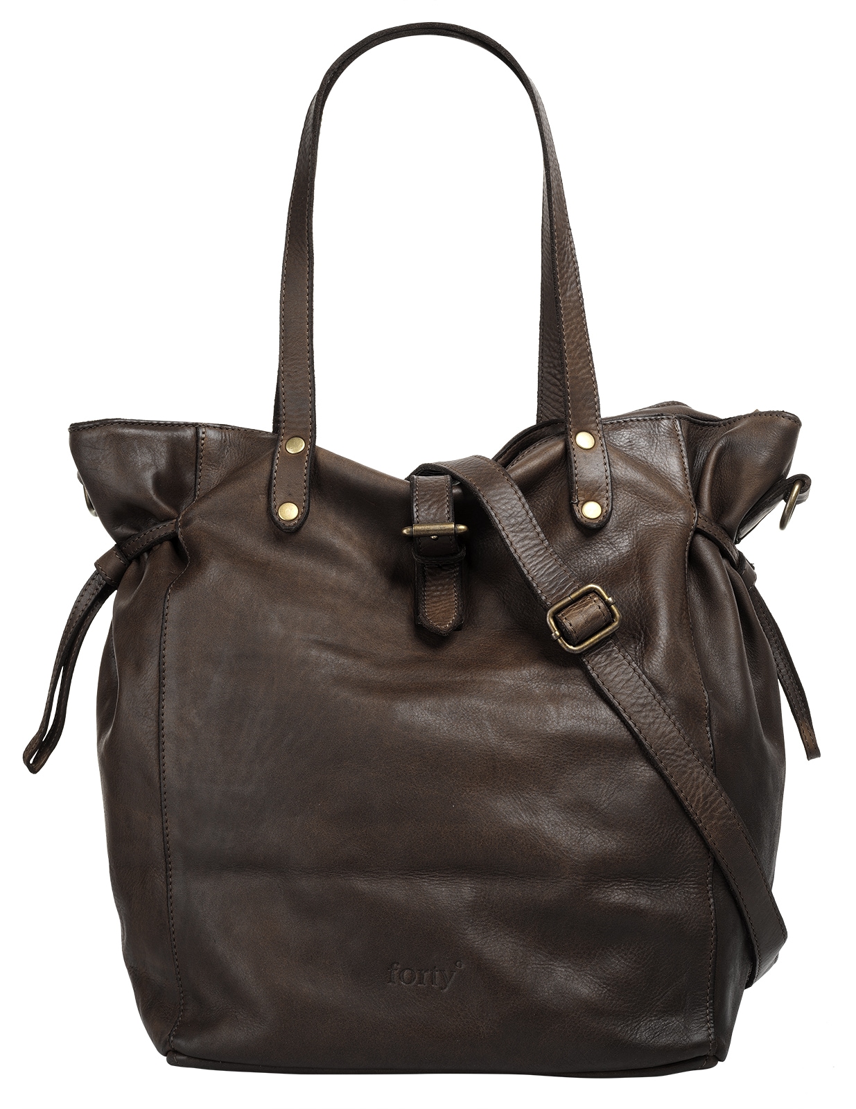 Shopper FORTY, Damen, Gr. B/H/T: 33cm x 30cm x 23cm onesize, braun (dunkelbraun), Leder, leicht glänzend, unifarben, Taschen, echt Leder, Made in Italy Image