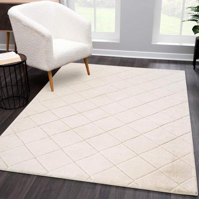 Hochflor-Teppich CARPET CITY "Moment", beige (creme), B:120cm H:31mm L:170cm, Polyester, Teppiche, besonders weich, Kaninchen Fell Haptik, 3D-Effekt, Rauten, Wohnzimmer Image