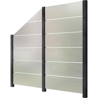 Zaun STAKET PRO, grau (anthrazit), Pfosten: 3 St., Aluminium, Glas, Zaunelemente, Glaszaun, Gesamtlänge: 2,212 m, 3 Pfos