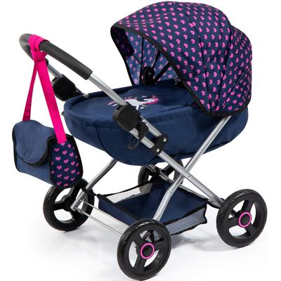 Puppenwagen BAYER "Cosy, blau/Einhorn", bunt (blau, pink), Puppenwagen, KinderB:34cm H:58cm T:63cm, Kunststoff, Metall, 