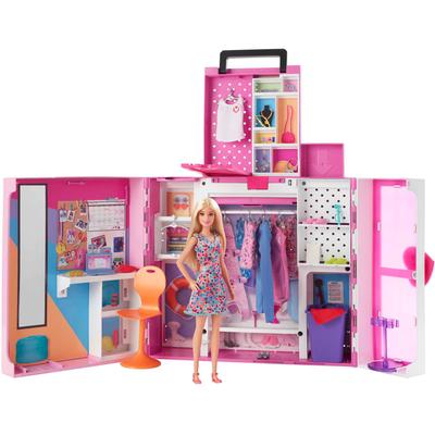 Puppenkleiderschrank BARBIE "Traum-Kleiderschrank mit Puppe (blond), Zubehör & Kleidung" Puppenmöbel bunt Kinder Barbie