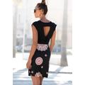 Sommerkleid BEACHTIME, Damen, Gr. 36, N-Gr, schwarz (schwarz, bedruckt), Jersey, Obermaterial: 95% Viskose, 5% Elasthan, bedruckt, casual, figurumspielend kniefrei, V-Ausschnitt, Kurzarm, Kleider, mit Rückenausschnitt, Jerseykleid in Wickeloptik,...