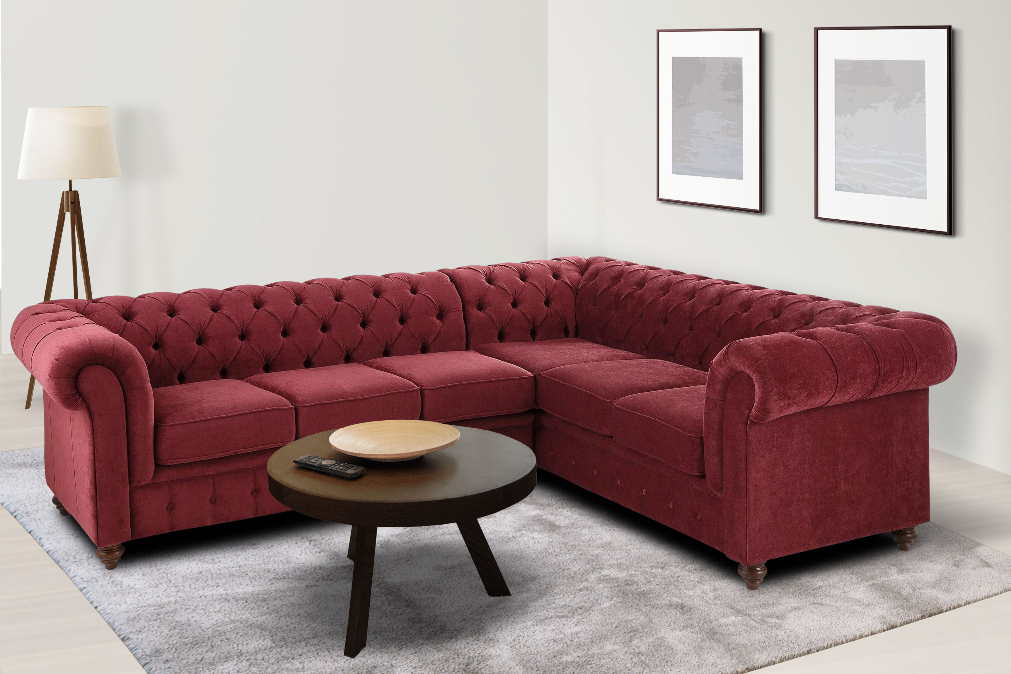 Chesterfield-Sofa HOME AFFAIRE "Chesterfield Ecksofa, auch in Leder L-Form", rot (weinrot), B:250cm H:74cm T:210cm, Luxus-Microfaser (94% Polyester, 5% Nylon, 1% Spandex);Microfaser Antiklederoptik (100% Polyester);NaturLEDER (echtes italienisches...