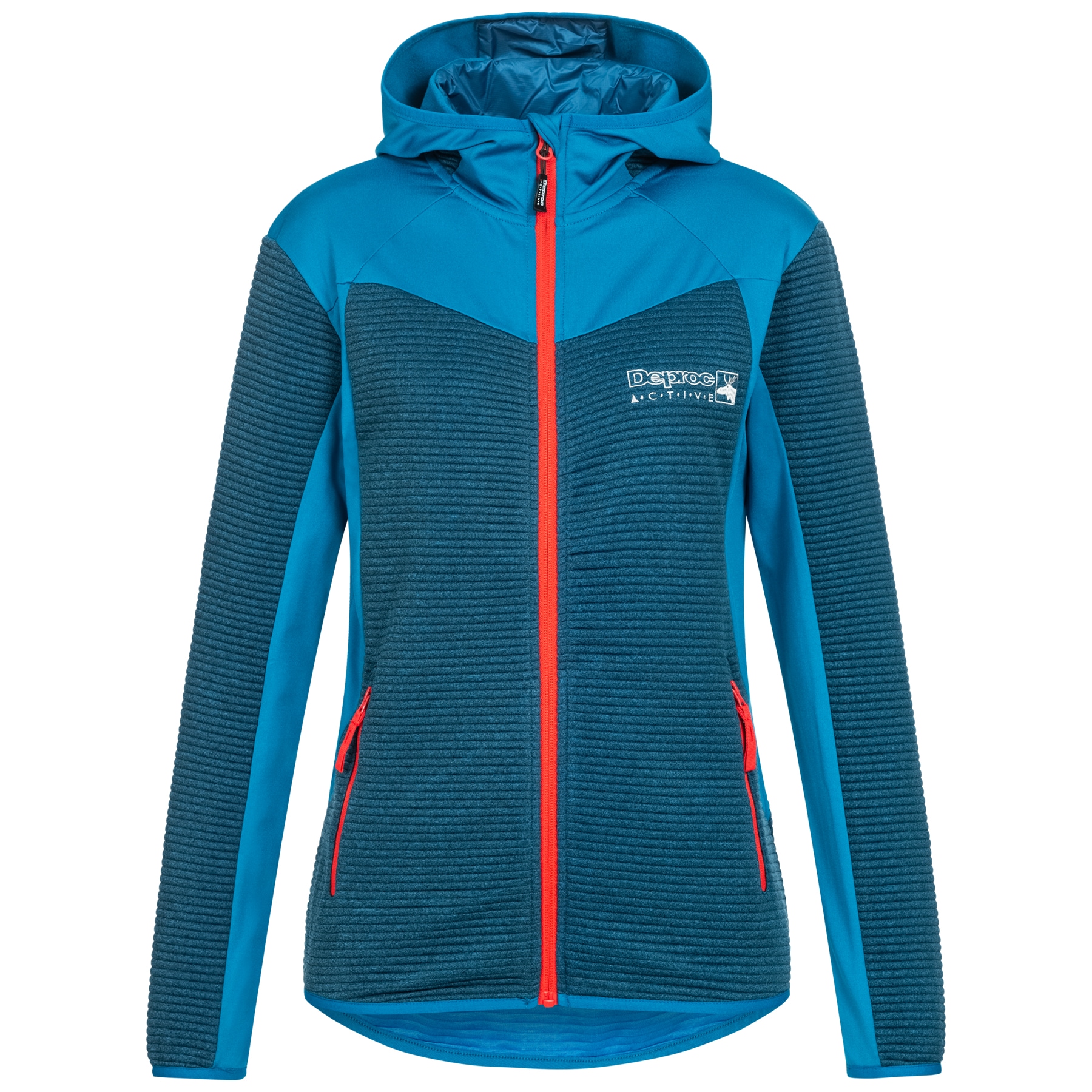 Strickfleecejacke DEPROC ACTIVE "ELM WOMEN", Damen, Gr. 36/38 (M), blau, 100% Polyester, figurbetont, gerader Abschluss mit innenliegendem Gummizug, Jacken, auch in Großen Größen erhältlich