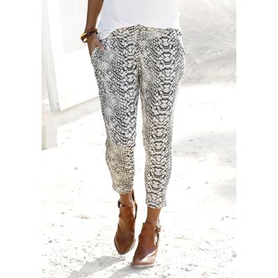Strandhose LASCANA, Damen, Gr. 46, N-Gr, beige (sand, bedruckt), Jersey, Obermaterial: 95% Viskose, 5% Elasthan, casual, figurumspielend 7/8-Länge, Hosen, mit Alloverprint in Reptiloptik und Taschen, 7/8-Länge, Jerseyhose, Topseller Image
