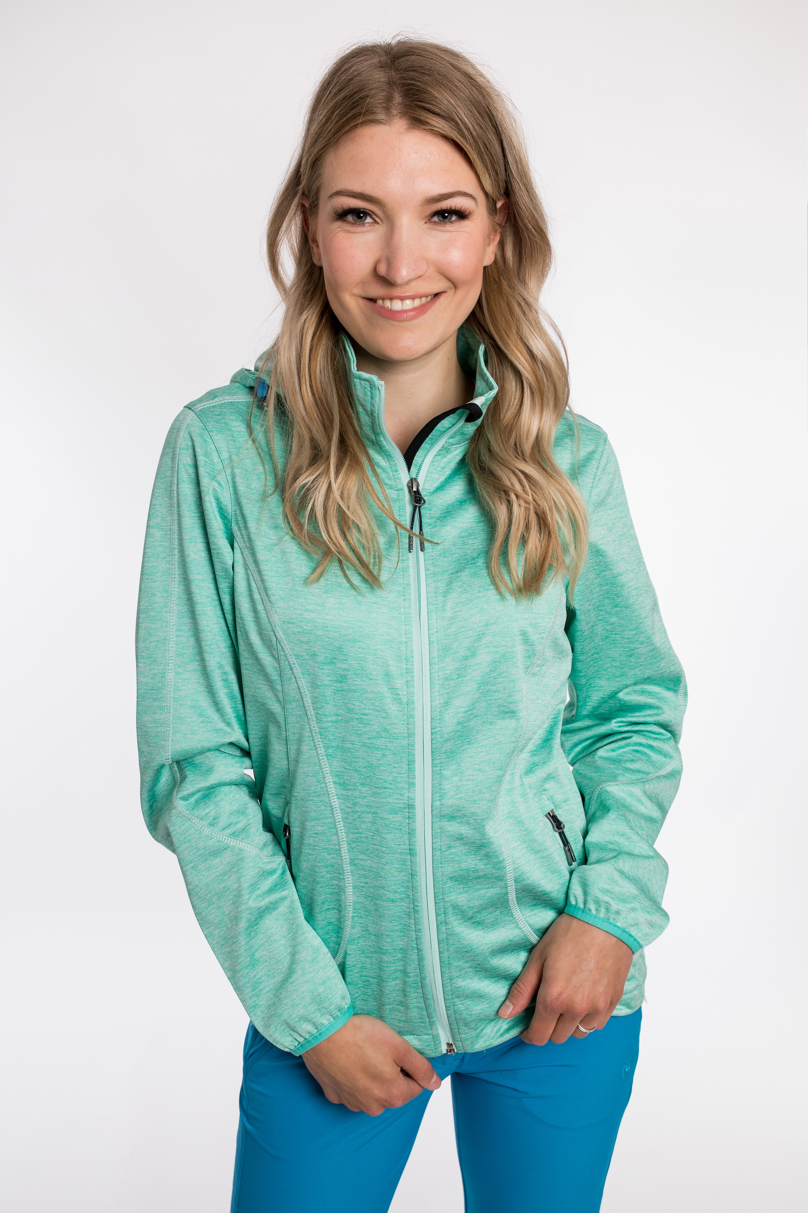 Softshelljacke DEPROC ACTIVE "JOSEPHIN PEAK WOMEN", Damen, Gr. 36 (S), blau (türkis), 100% Polyester, tailliert, gerader Abschluss mit Windstopper,mit verstellbarem Klettverschluss, Jacken Sportbekleidung Outdoorbekleidung Softshelljacke...
