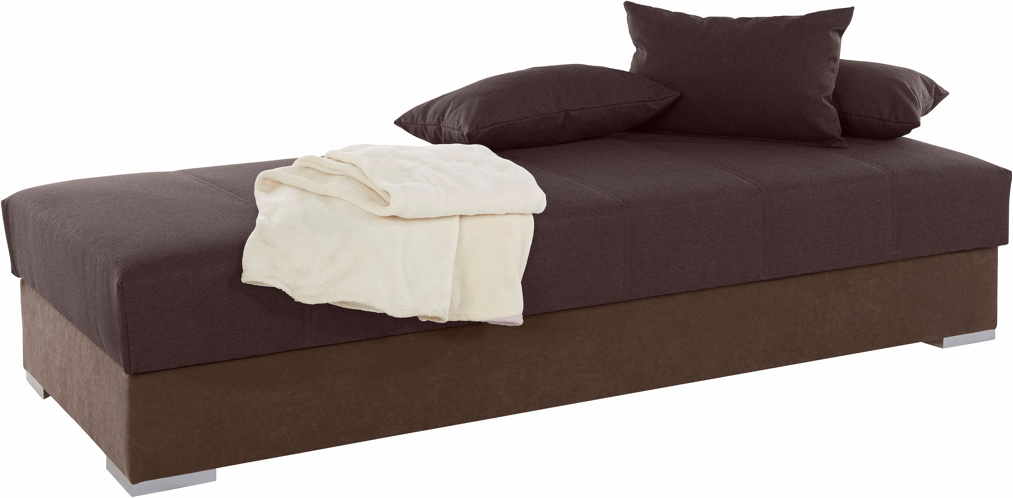 Polsterliege HAPO, braun (dunkelbraun strukturstoff, braun microvelours), Liegefläche B/L: 120cm x 200cm, H3, Bonnell-Federkernmatratze, Komplettbetten, mit Bettkasten