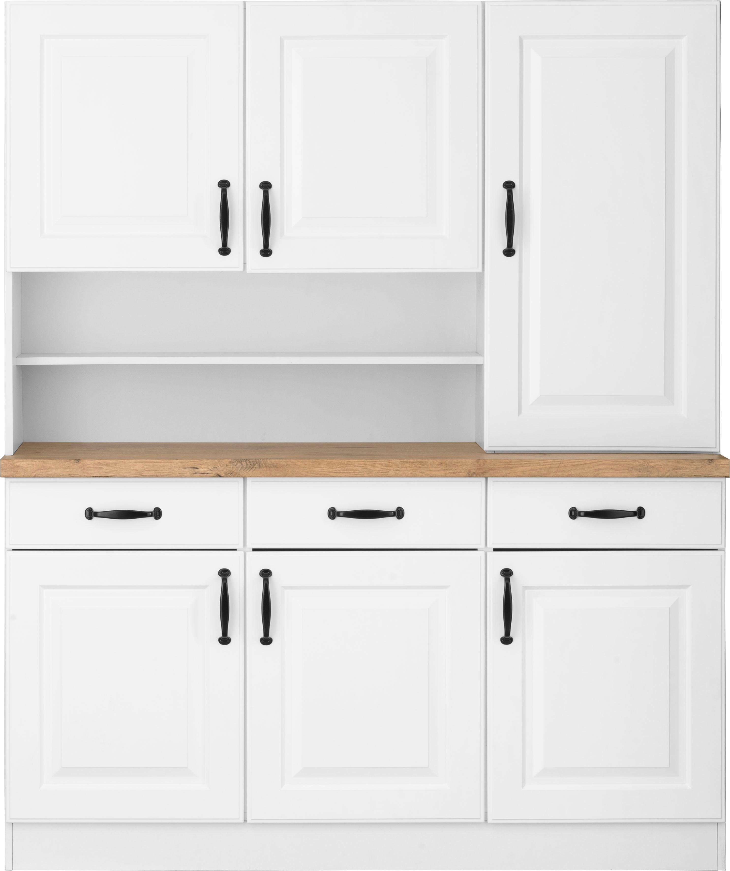 Küchenbuffet WIHO KÜCHEN "Erla", weiß (front: kassette weiß, korpus: weiß, arbeitsplatte: kastelleiche), B:150cm H:181cm T:50cm, Schränke, 150 cm breit mit Kassettenfront