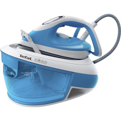 TEFAL Dampfbügelstation "Tefal SV8002 Express Airglide", blau (blau, weiß), Dampfbügelstationen, hohe Gleitfähigkeit, CalcClear, Verriegelungssystem, Energiesparmodus Image