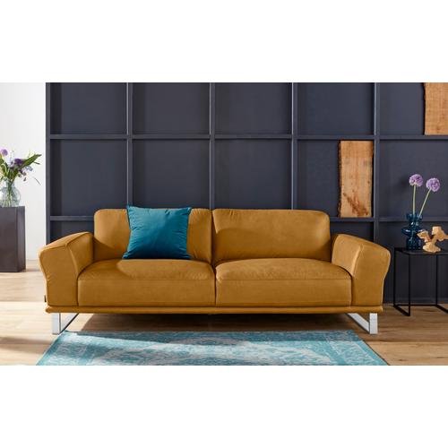 „2,5-Sitzer W.SCHILLIG „“montanaa““ Sofas Gr. B/H/T: 232 cm x 78 cm x 94 cm, Longlife Xtra-Leder Z69, gelb (kurkuma z69) 2-Sitzer Sofas mit Metallkufen in Chrom glänzend, Breite 232 cm“