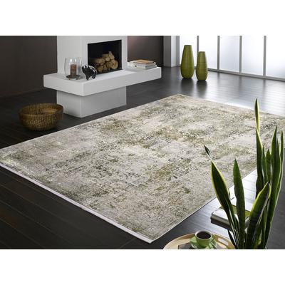 Teppich OCI DIE TEPPICHMARKE "BESTSELLER CAVA", grün (grün, grau), B:120cm H:8mm L:180cm, Kunstfaser, Viskose, Teppiche, Fransenteppich, Glanz Viskose, mit Fransen, Hoch Tief Struktur, Vintage, Wohnzimmer Image