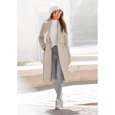 Langmantel LASCANA, Damen, Gr. 36, beige (sand), Web, Obermaterial: 100% Polyester. Futter: 100% Polyester, unifarben, modisch, figurumspielend knielang, Langarm, Mäntel, mit Bindegürtel und Taschen, eleganter Damenmantel Image